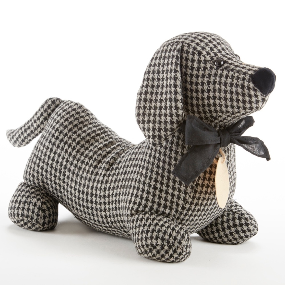 Tweed Black Check Doxie  Dachshund  Wiener Hot Dog Cloth Doll New